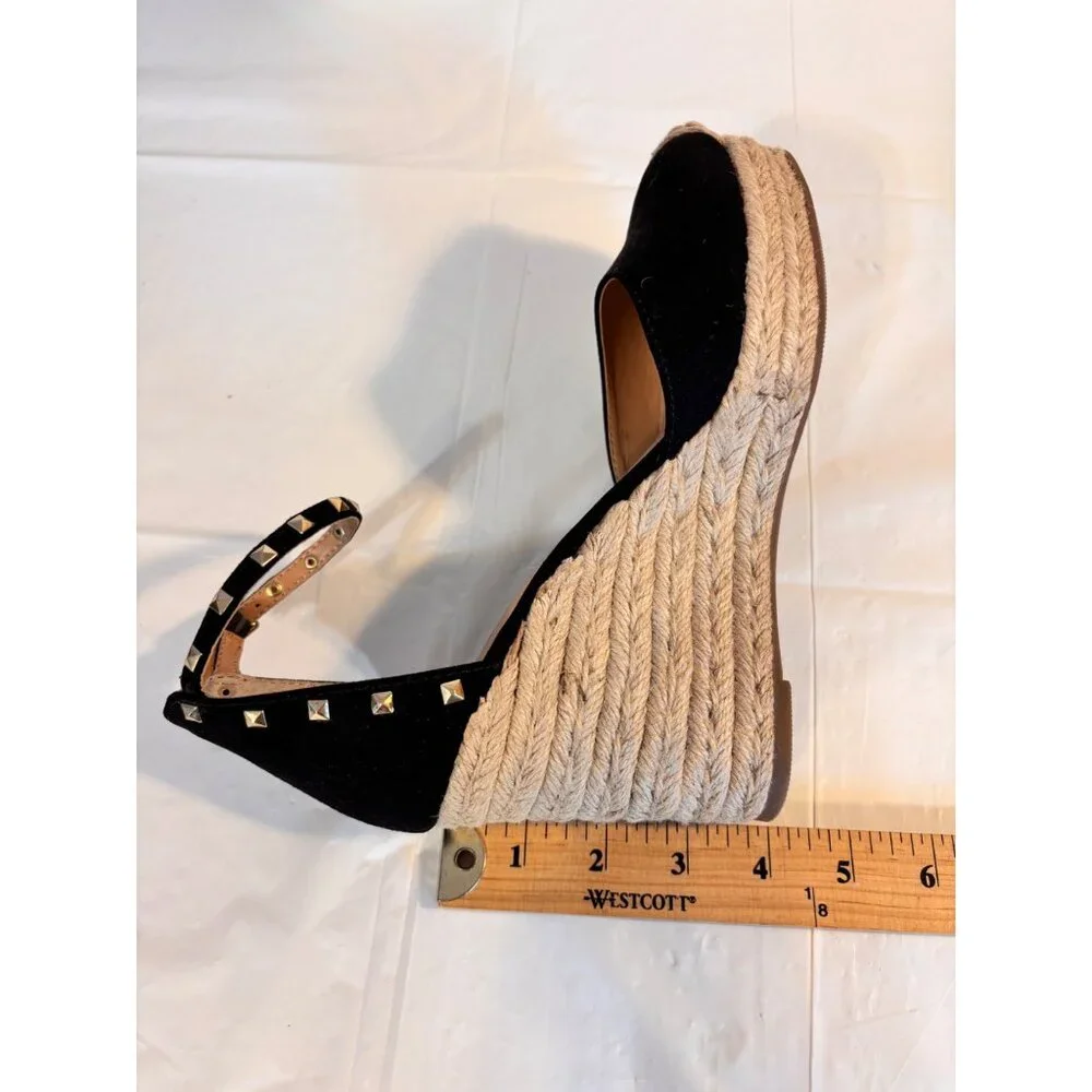 I.N.C. Masin Black Ankle Strap Espadrille Wedge Sandals Studded‎ Detail 8M